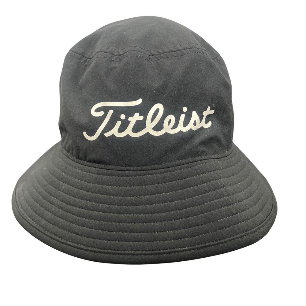 Titleist Golf Bucket Hat Black Red Script Logo L/XL Polyester Sun Hat Mens
